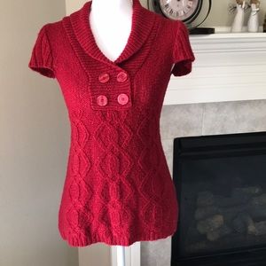 Pink rose red shawl collar cap sleeve sweater